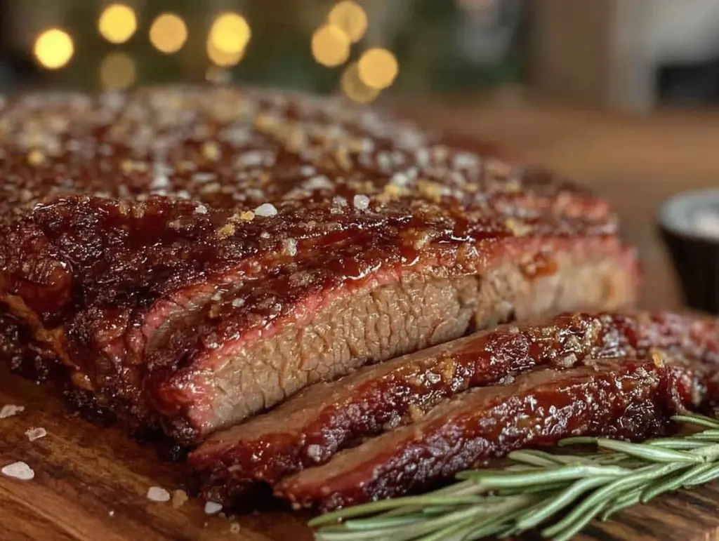 smoked brisket with coffee rub and bourbon glaze - featured image