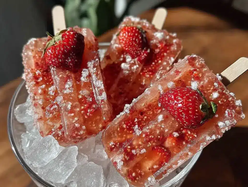 strawberry champagne mimosa popsicles - featured image