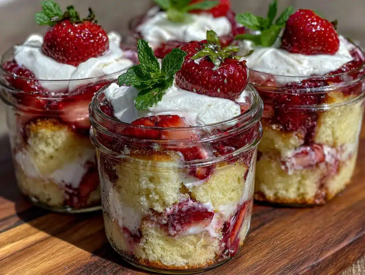 strawberry shortcake trifle jars preparation steps