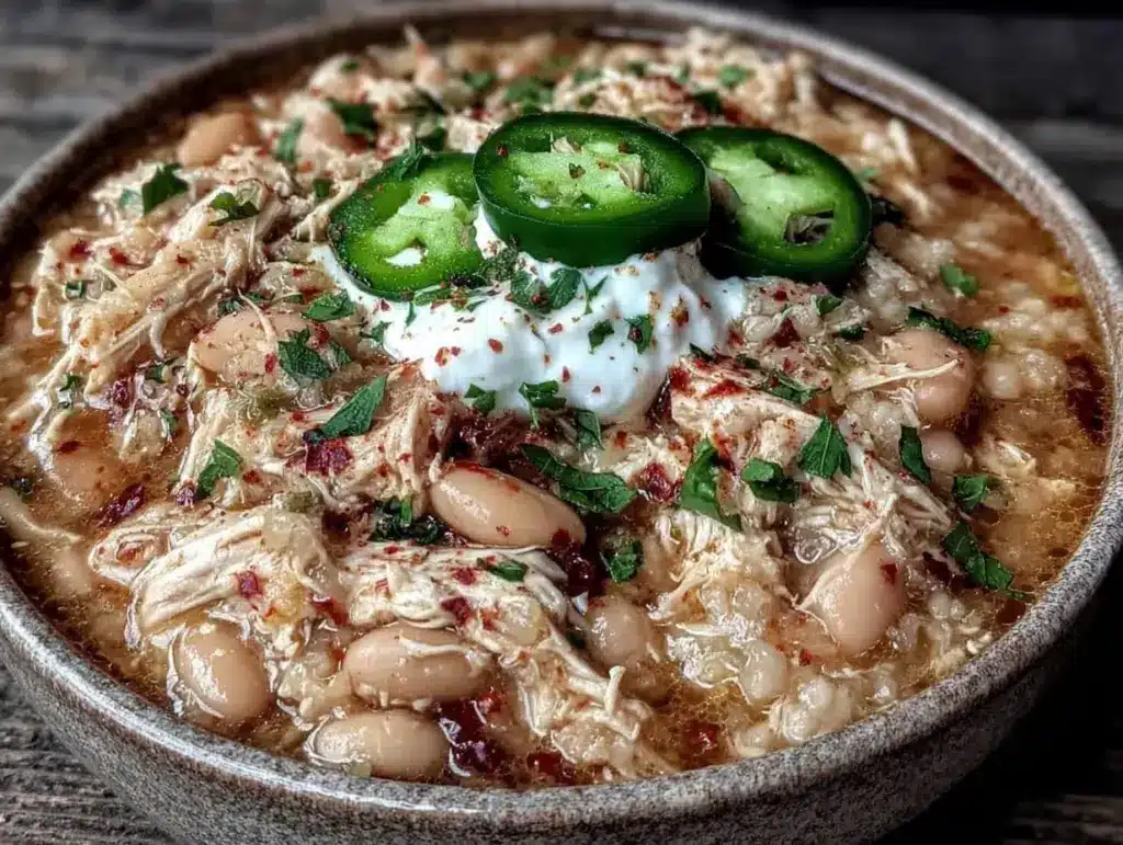 creamy crockpot white chicken chili - featured image