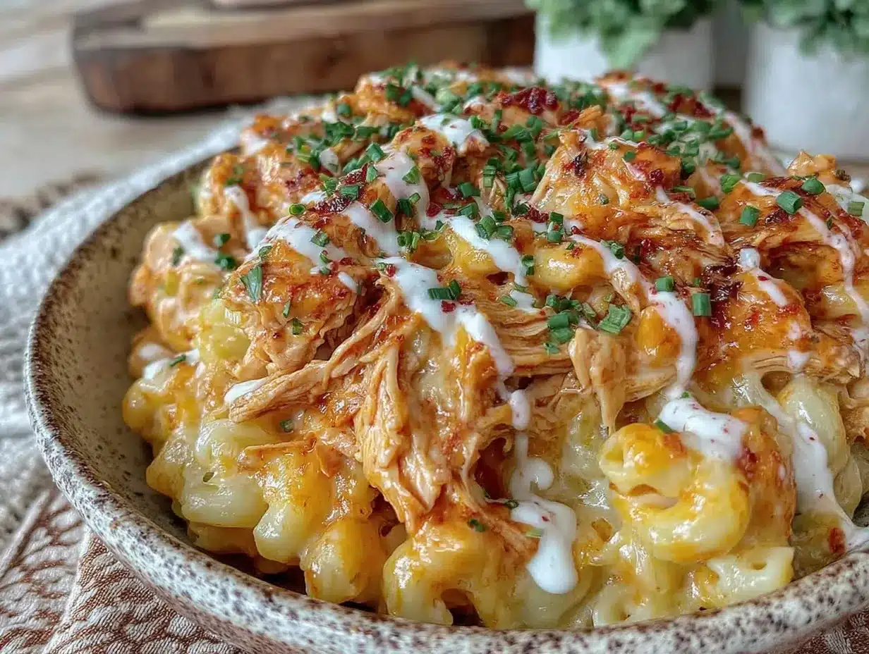 creamy high protein buffalo chicken mac and cheese preparation steps