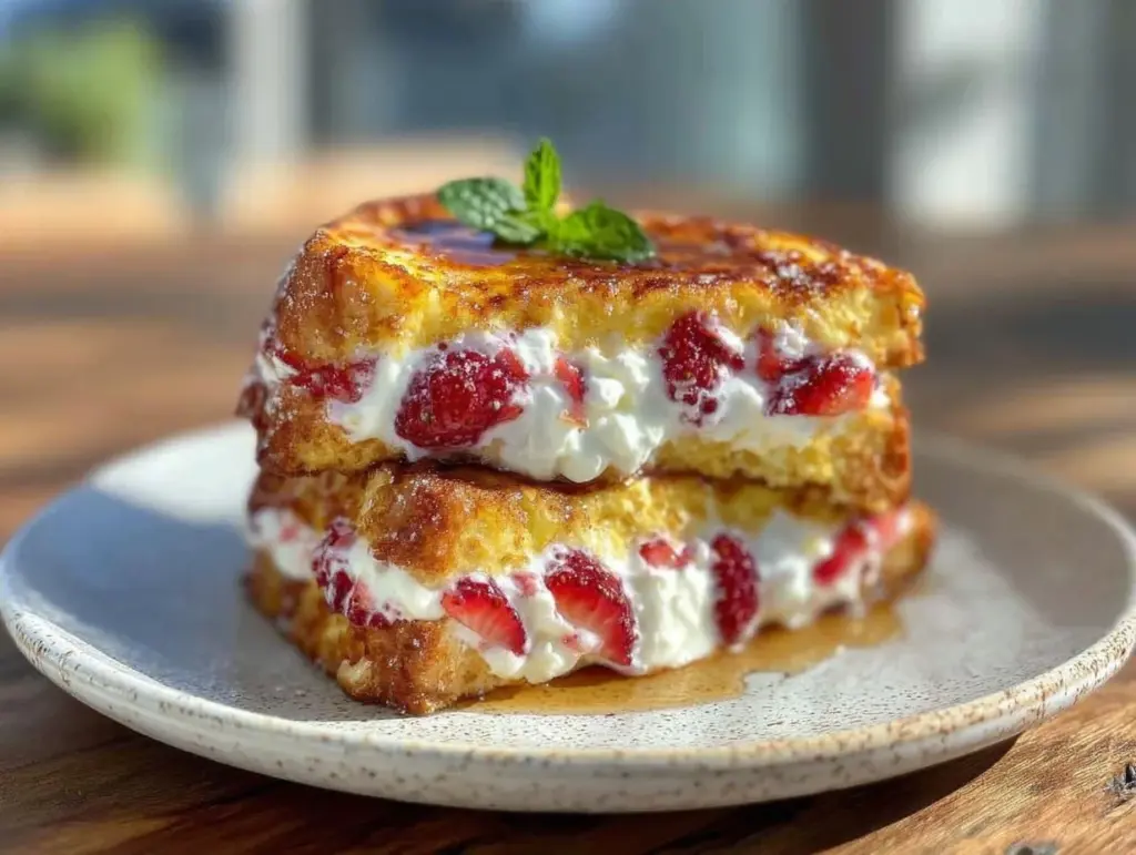 creamy strawberry cream cheese stuffed french toast - featured image