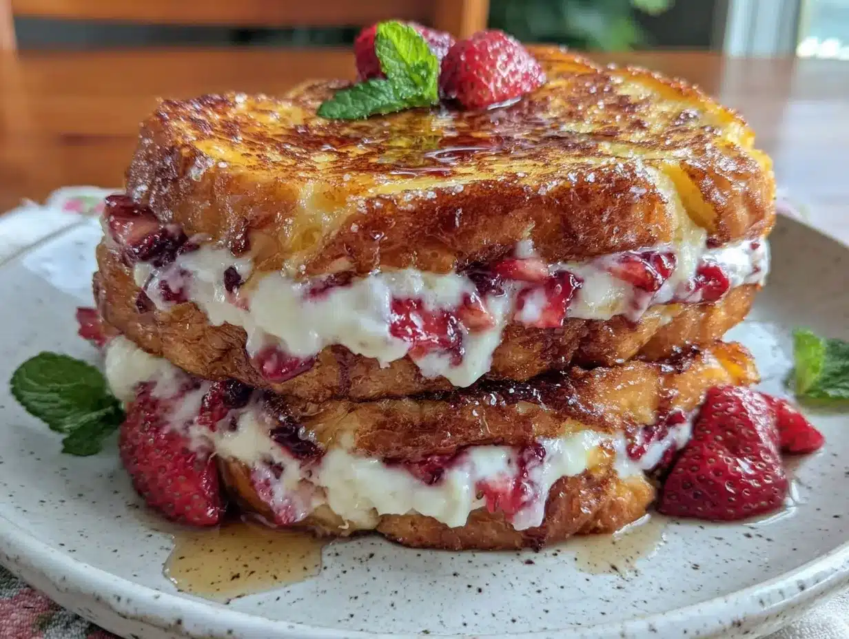 creamy strawberry cream cheese stuffed french toast preparation steps