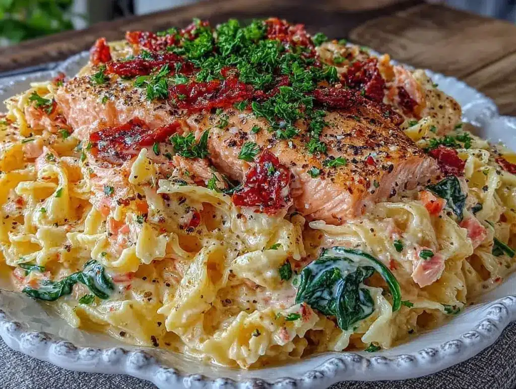 creamy tuscan salmon pasta - featured image