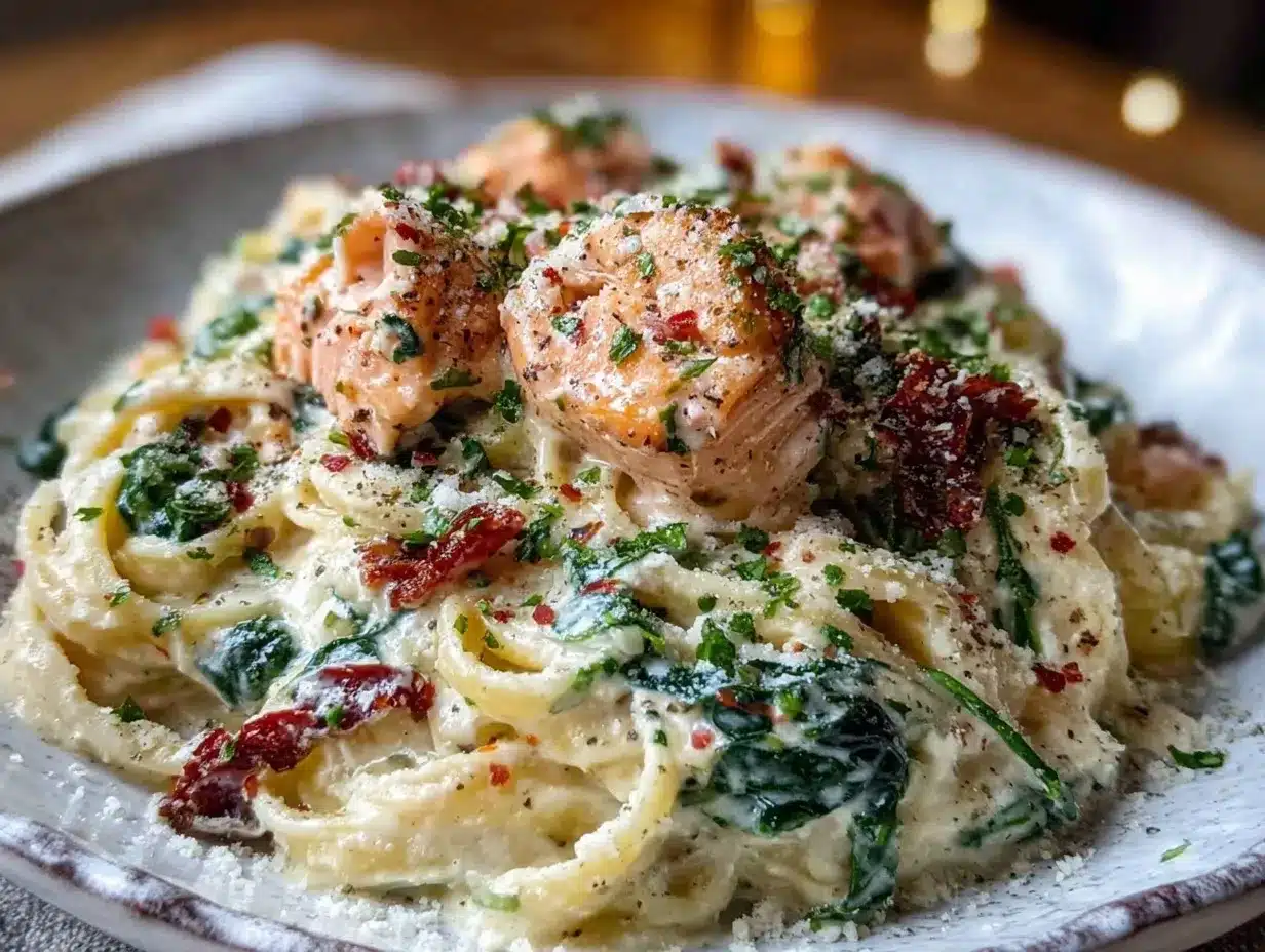 creamy tuscan salmon pasta preparation steps