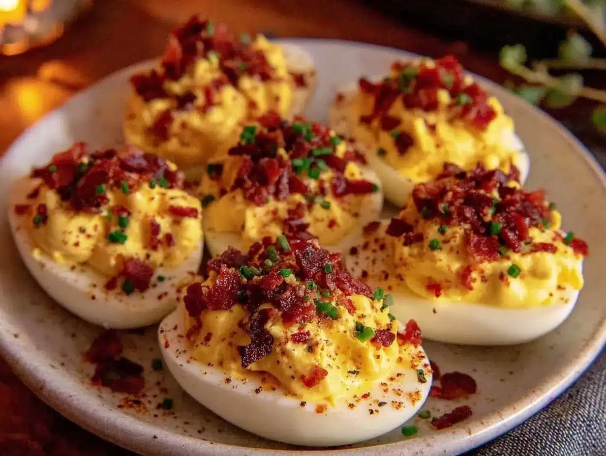 crispy bacon and chive deviled eggs preparation steps