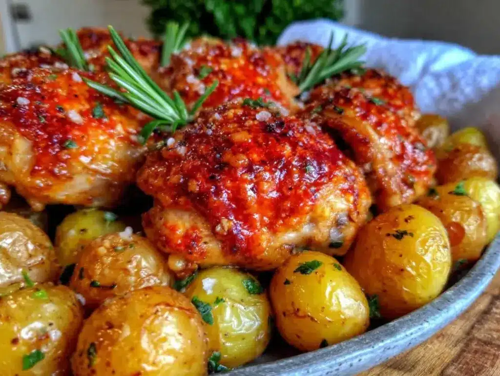 crispy garlic parmesan chicken and potatoes - featured image