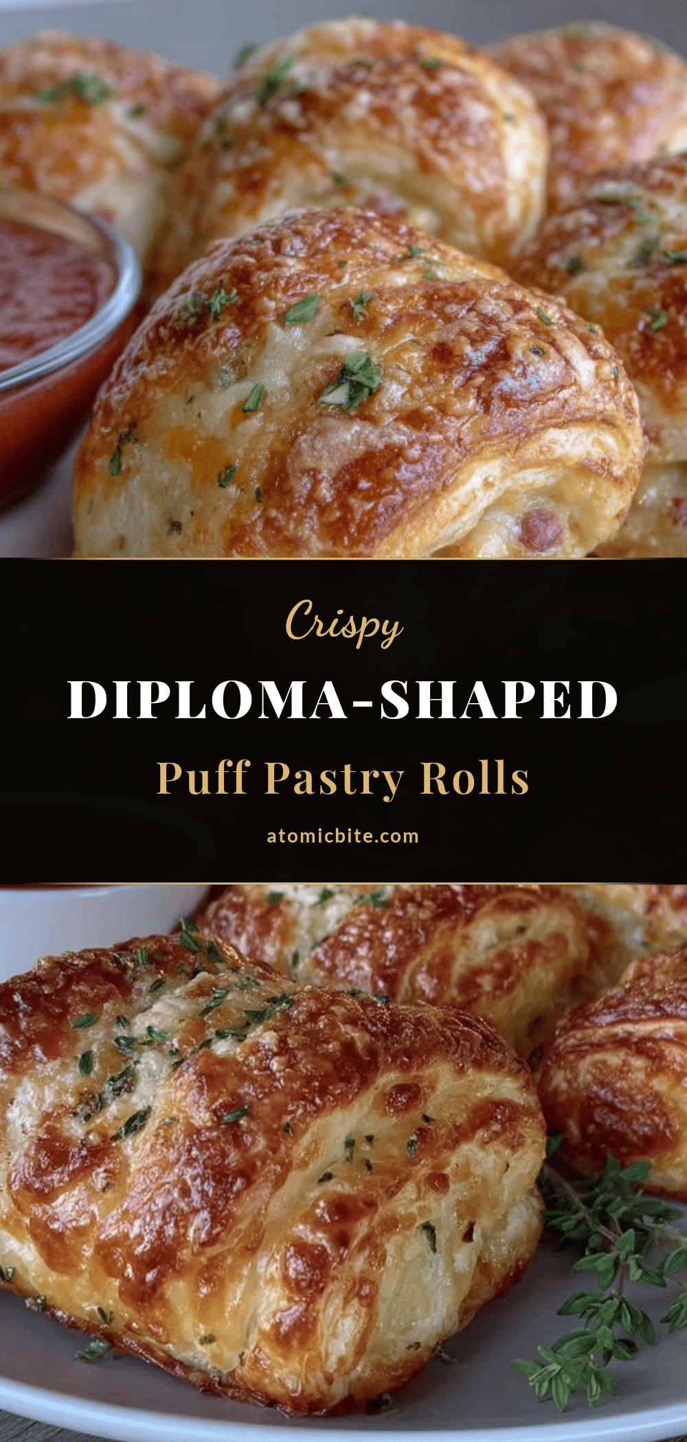 diploma-shaped puff pastry appetizer rolls recipe