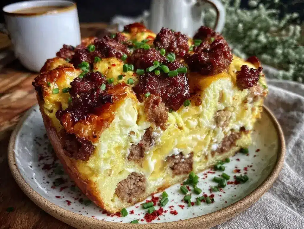 easy make ahead breakfast casserole with sausage - featured image