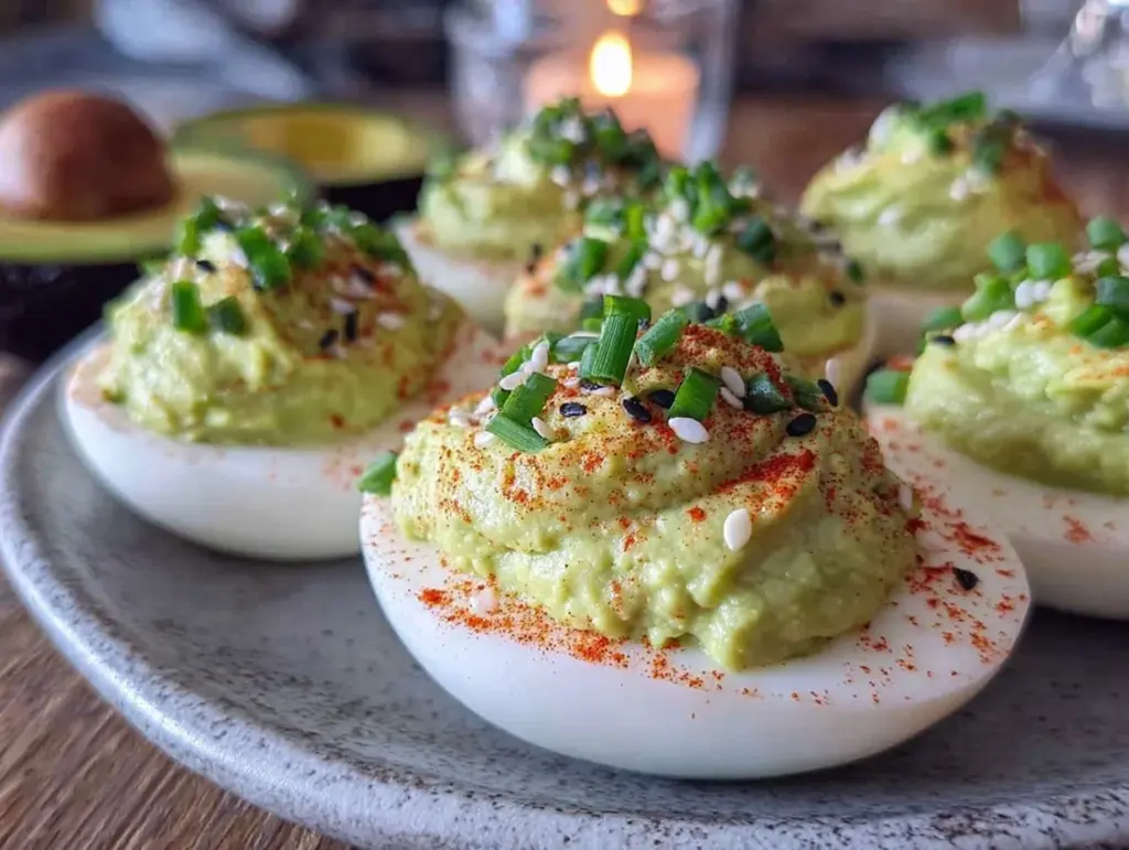 fresh avocado deviled eggs - featured image
