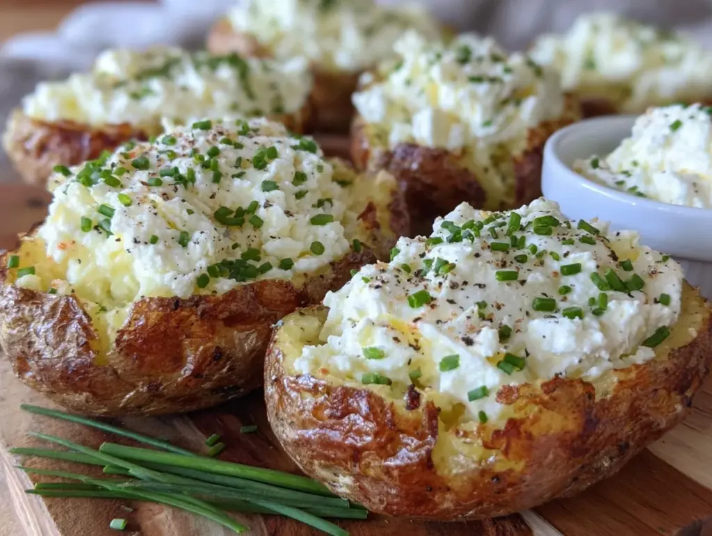 fresh cottage cheese loaded baked potatoes - featured image