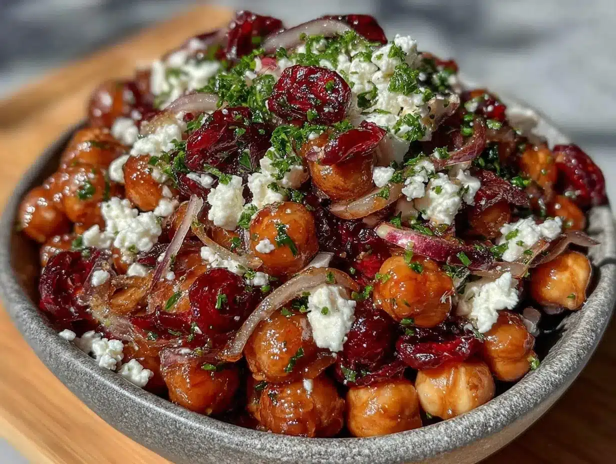 fresh feta and cranberry chickpea salad preparation steps