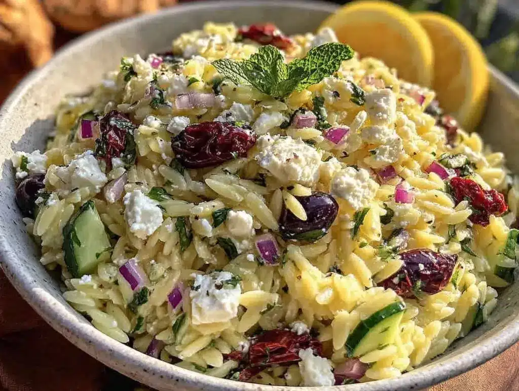 fresh greek orzo pasta salad - featured image