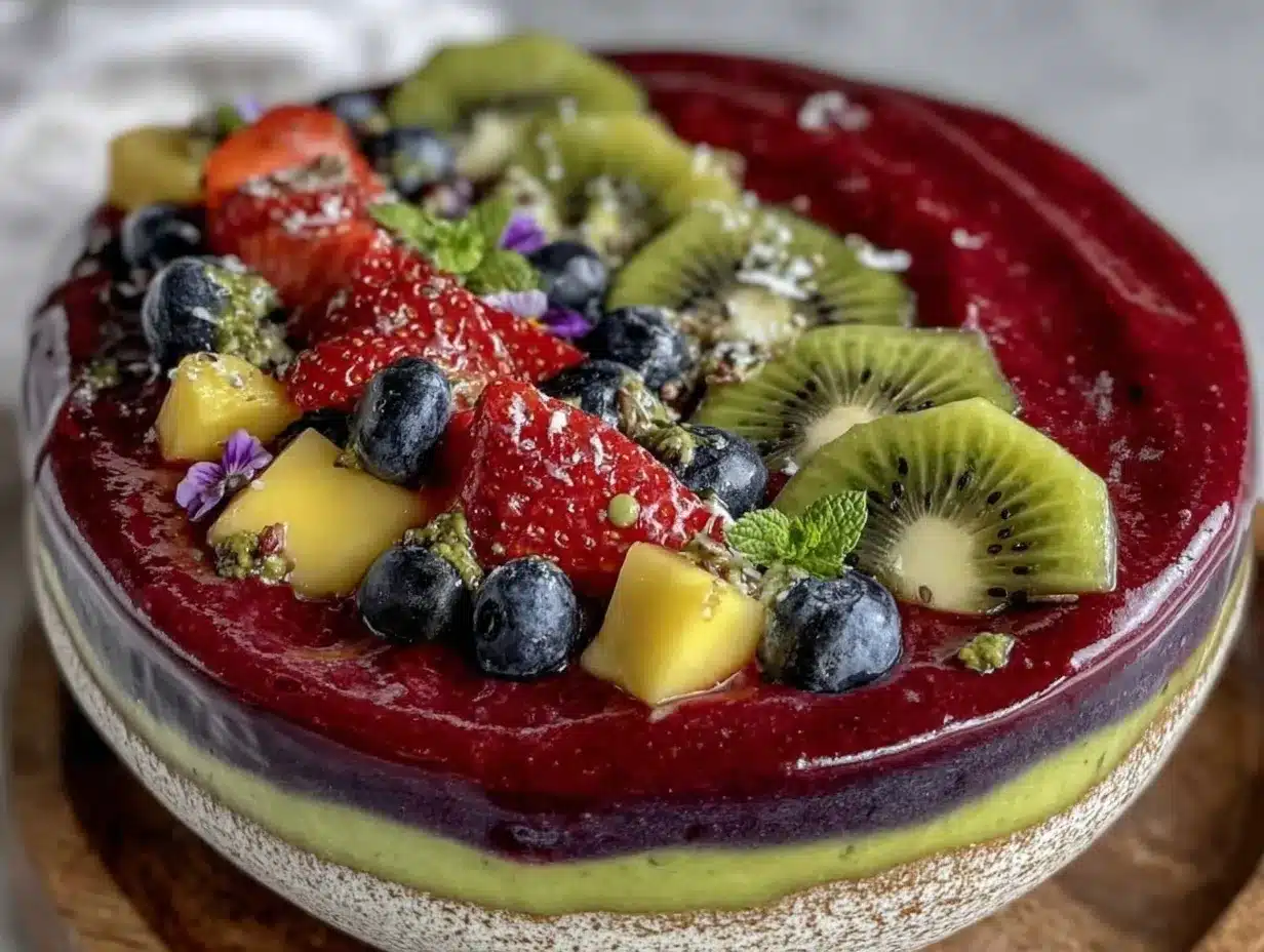 fresh rainbow layered smoothie bowl preparation steps