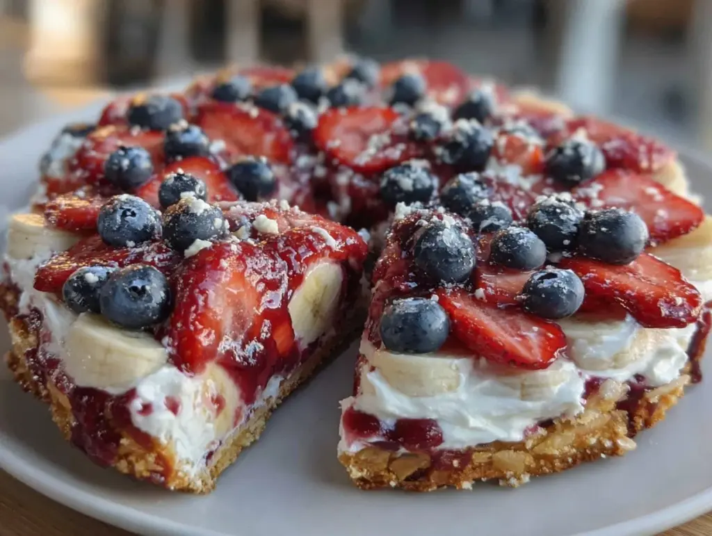 fresh red white and blue fruit pizza - featured image