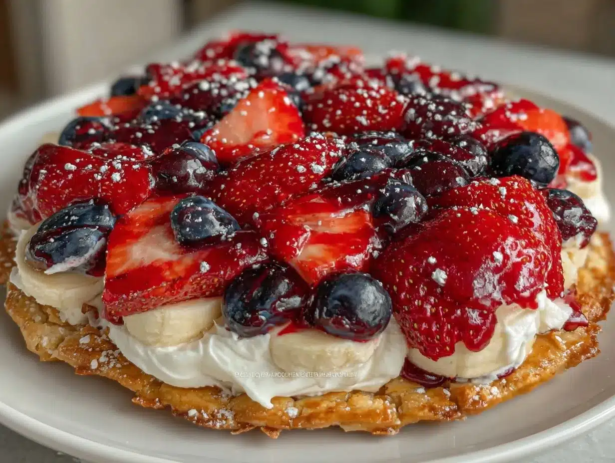 fresh red white and blue fruit pizza preparation steps