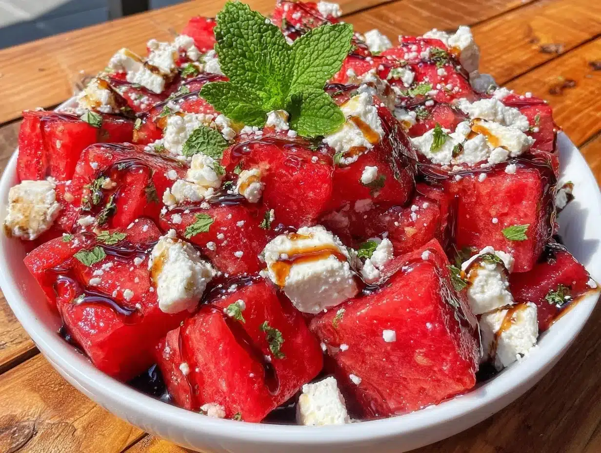 fresh watermelon feta salad preparation steps