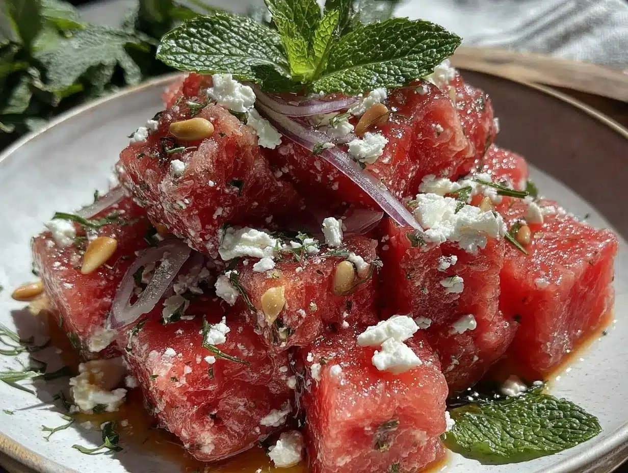 fresh watermelon feta salad recipe preparation steps