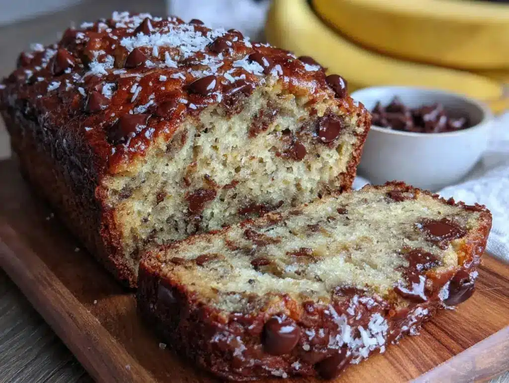 moist homemade chocolate chip sourdough banana bread - featured image