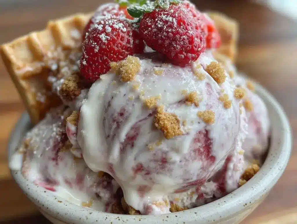 no-churn strawberry cheesecake ice cream - featured image