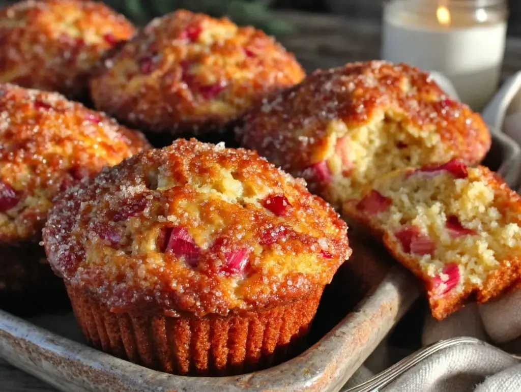 one-bowl rhubarb muffins - featured image