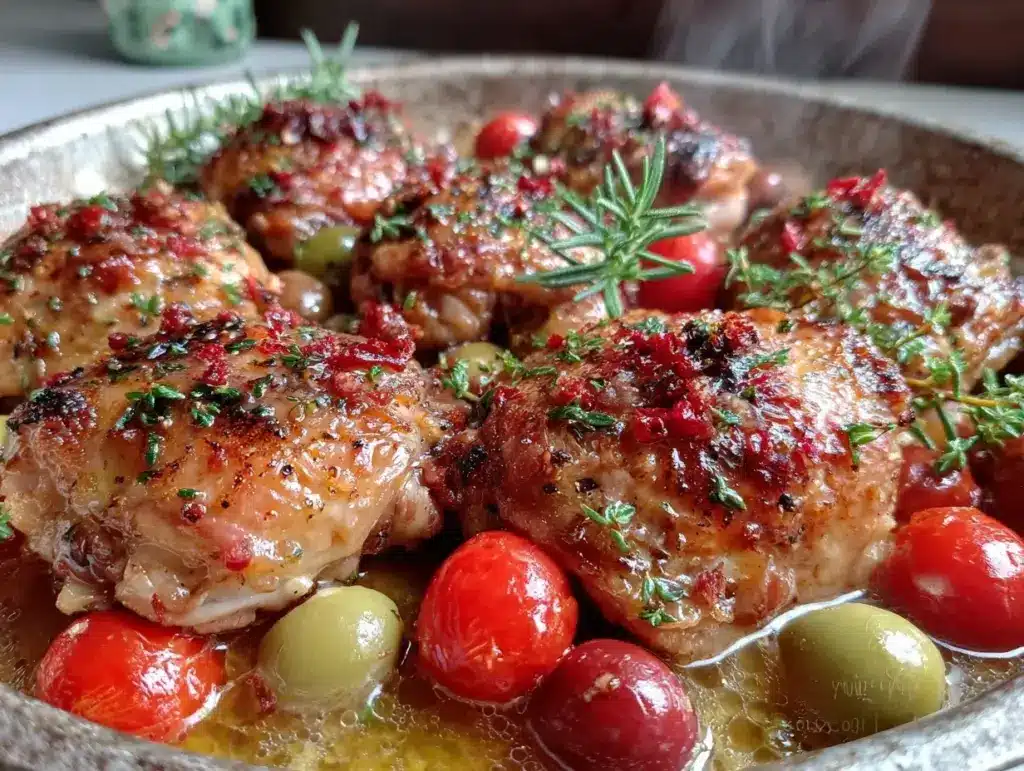 one-pan mediterranean chicken thighs - featured image