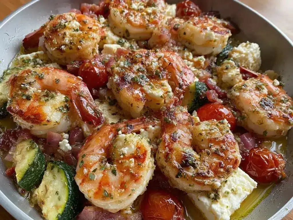 one-pan mediterranean shrimp and feta - featured image