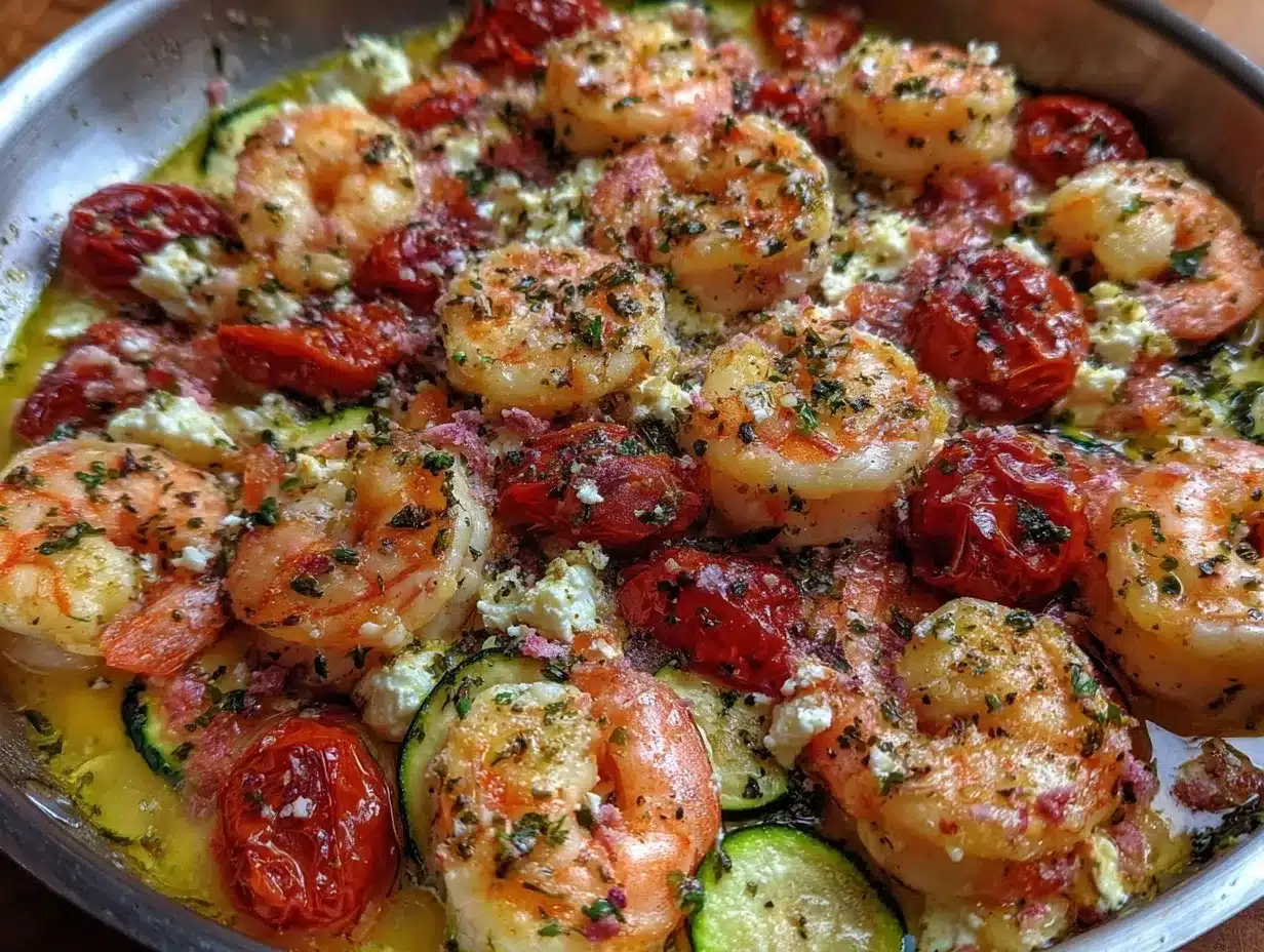 one-pan mediterranean shrimp and feta preparation steps