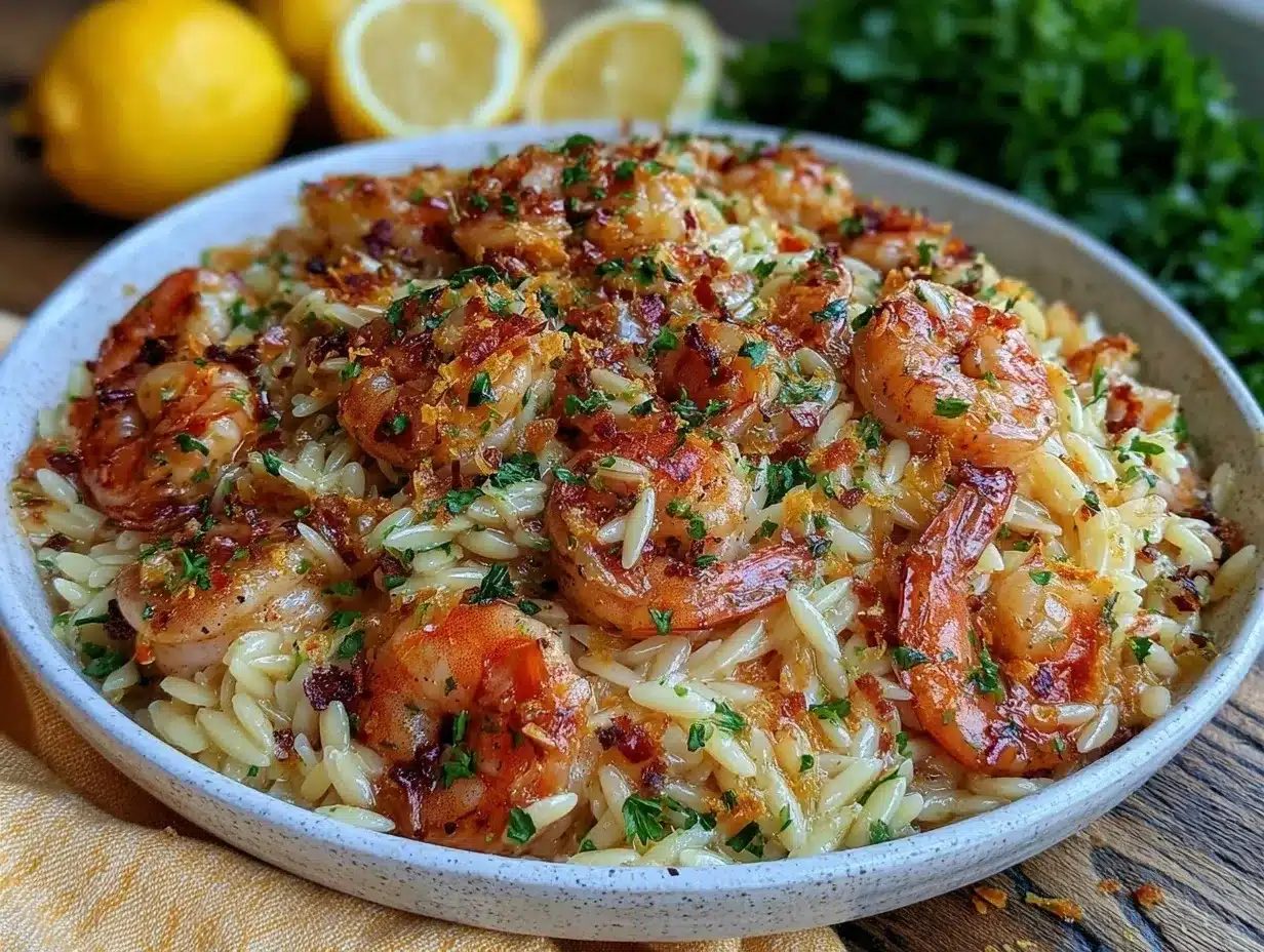 one-pot lemon garlic shrimp orzo preparation steps