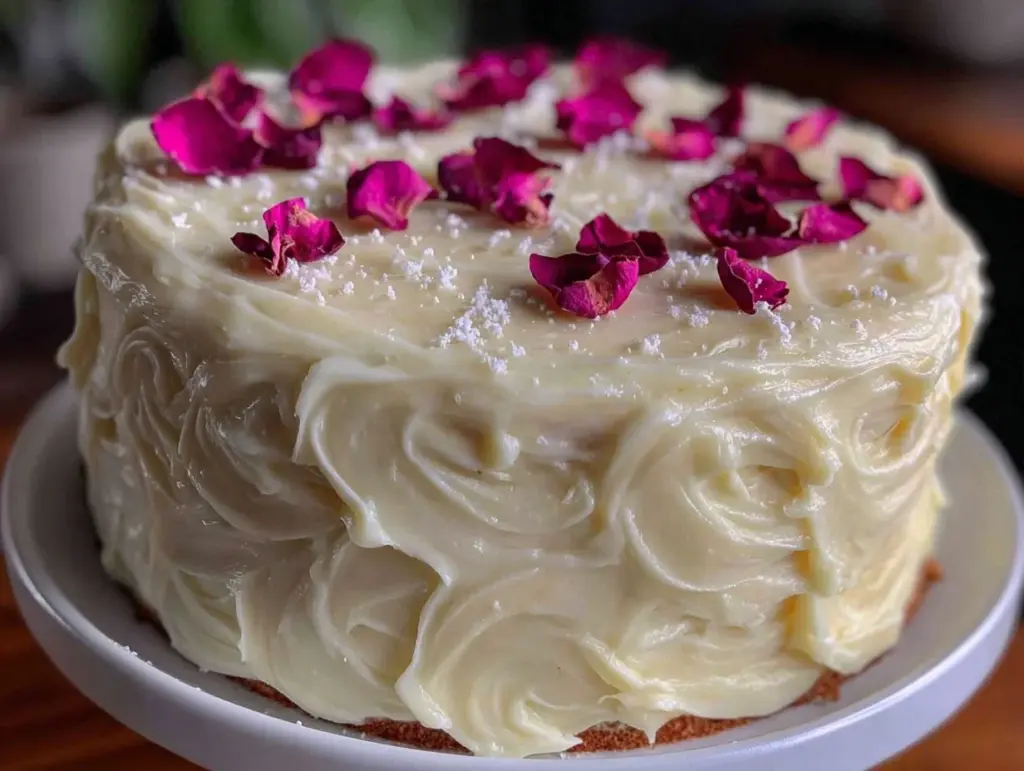 rose petal vanilla bean layer cake - featured image