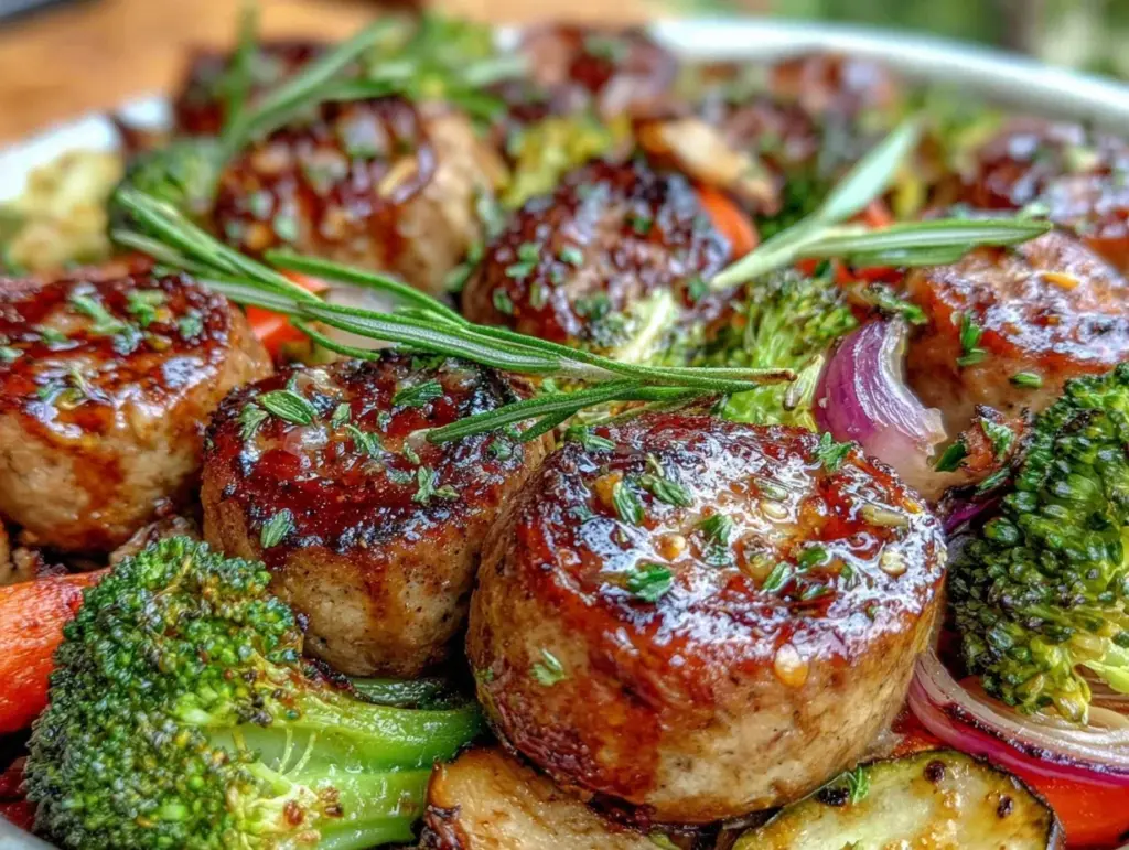 sheet pan sausage and vegetable bake - featured image