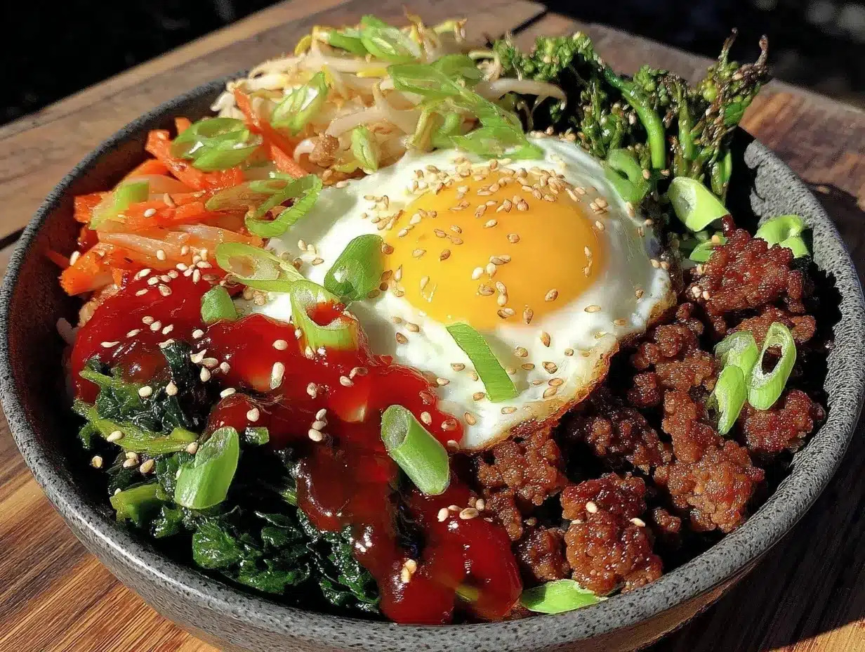 spicy korean ground beef bibimbap bowl preparation steps