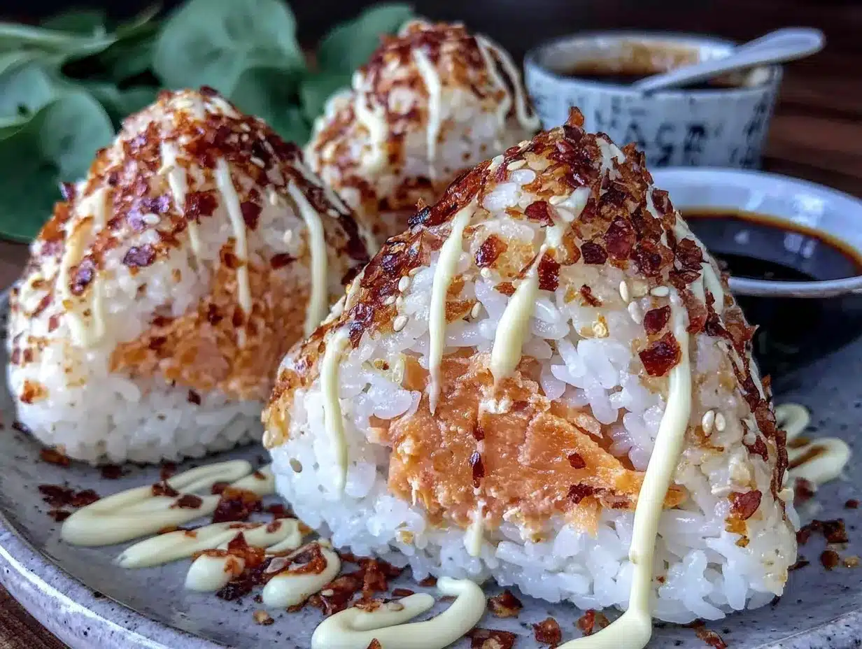 spicy salmon onigiri rice balls preparation steps
