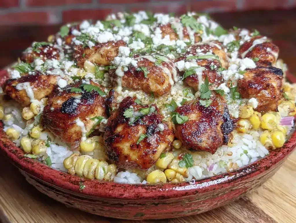 street corn chicken rice bowl - featured image