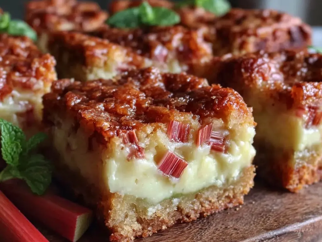 tangy rhubarb custard bars - featured image