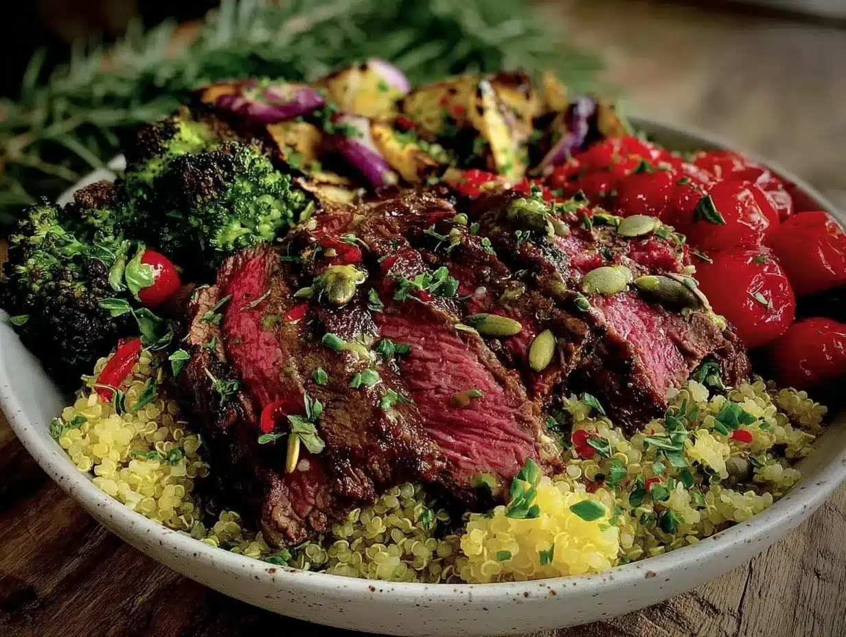 wholesome steak quinoa bowl preparation steps