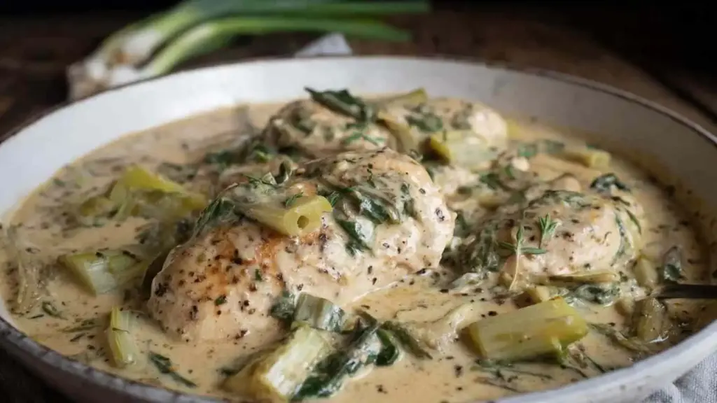 creamy garlic chicken and leeks - featured image