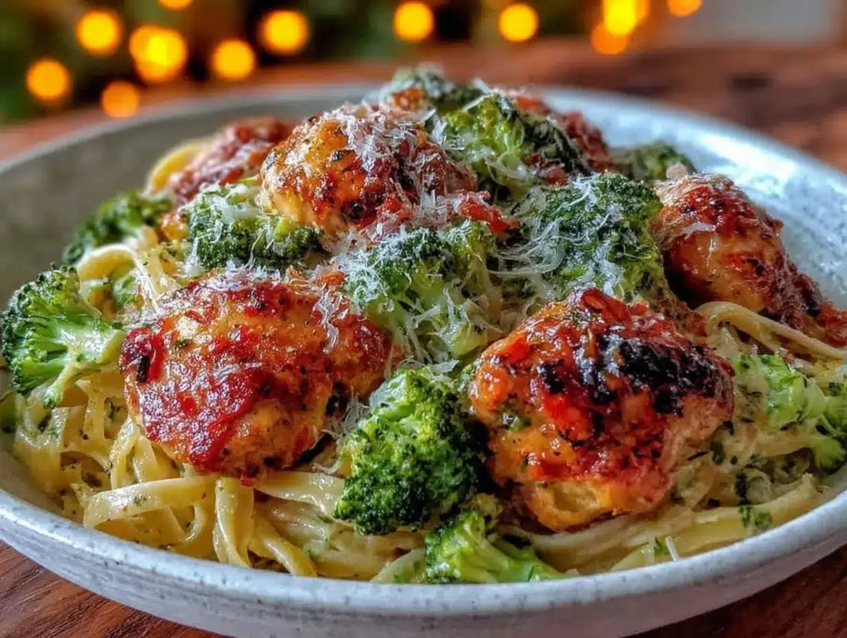creamy garlic chicken broccoli pasta preparation steps