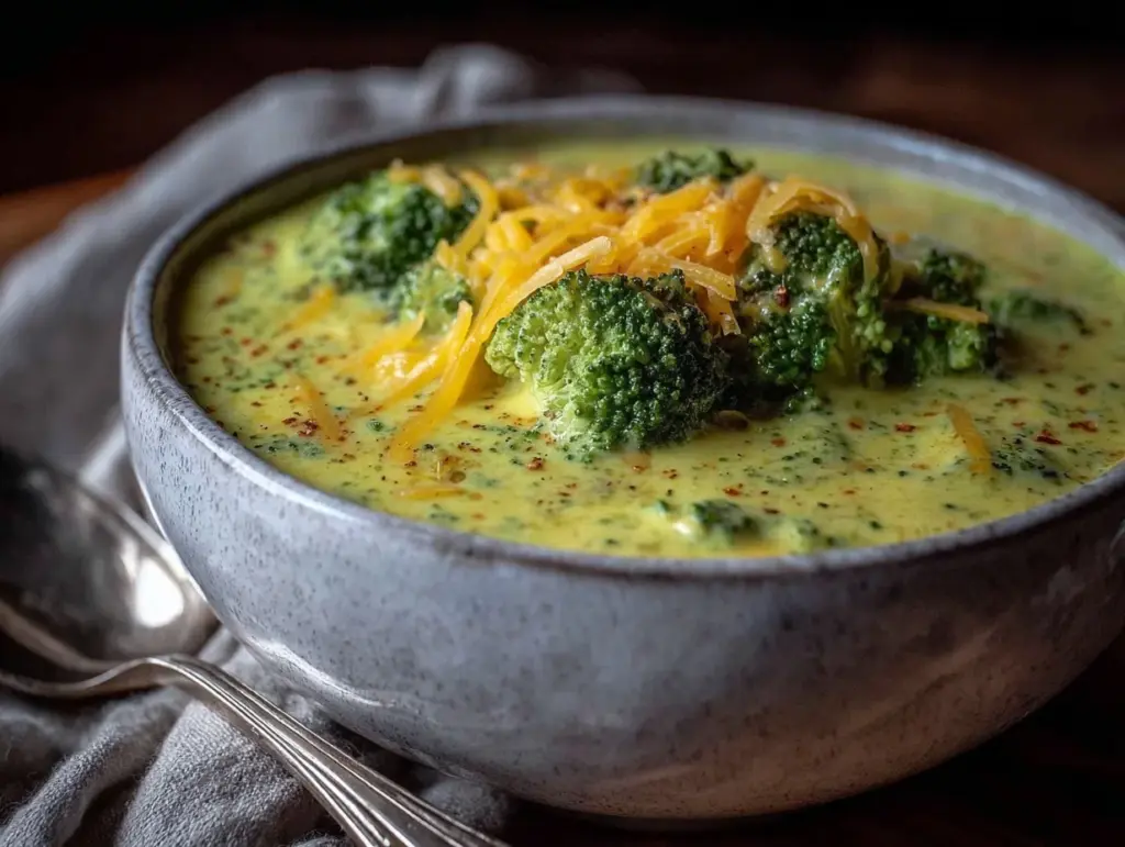 creamy high protein broccoli cheddar soup - featured image