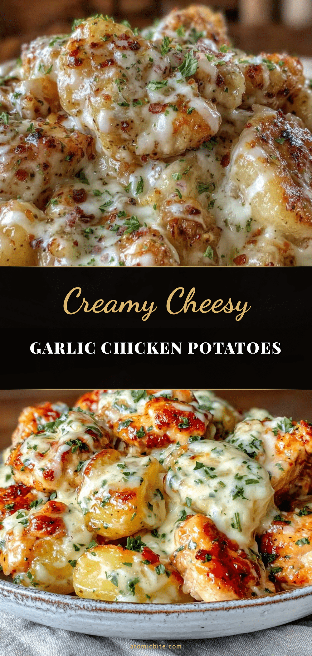 creamy high protein garlic cheesy chicken potatoes recipe
