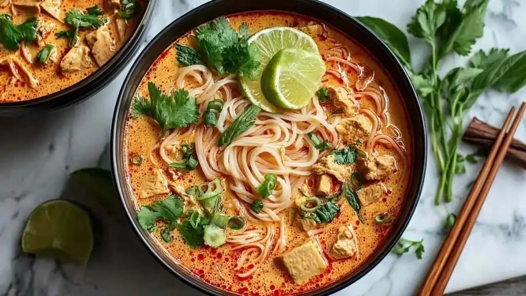 creamy thai red curry noodle soup preparation steps