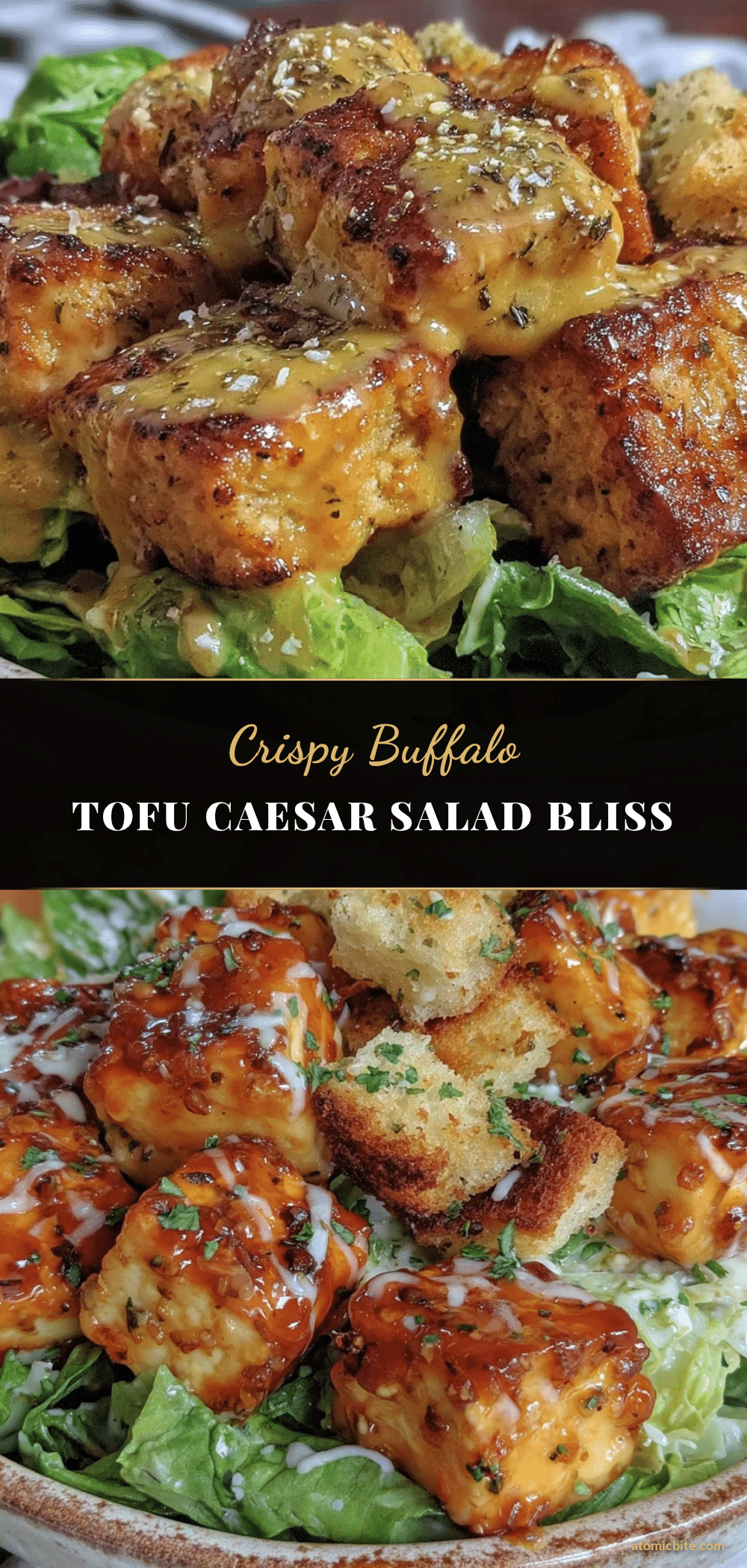Crispy Buffalo Tofu Caesar Salad recipe