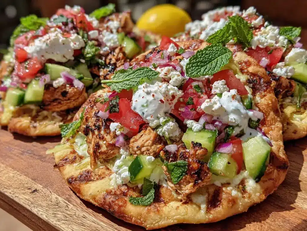 crispy Greek chicken pita pizza - featured image