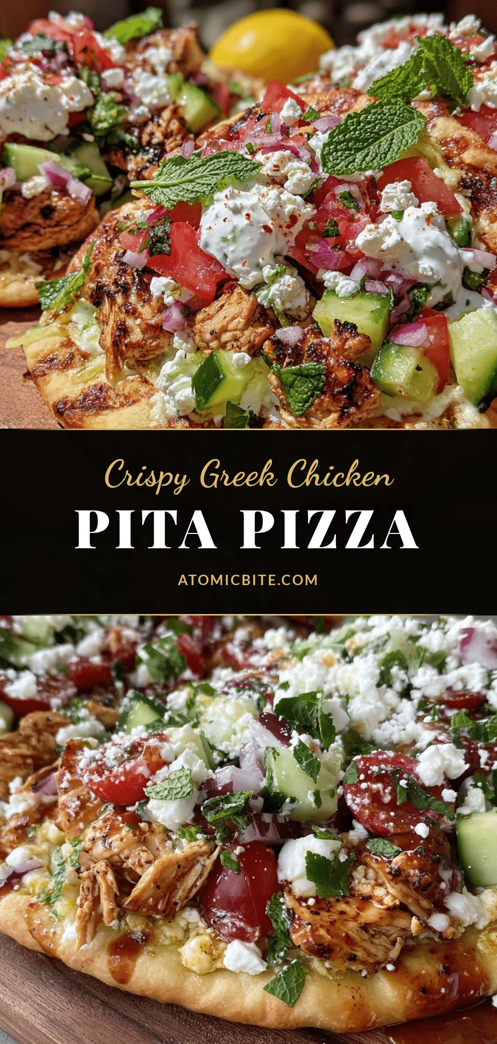 crispy Greek chicken pita pizza recipe
