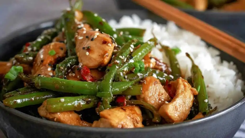 crispy green bean and chicken stir fry preparation steps
