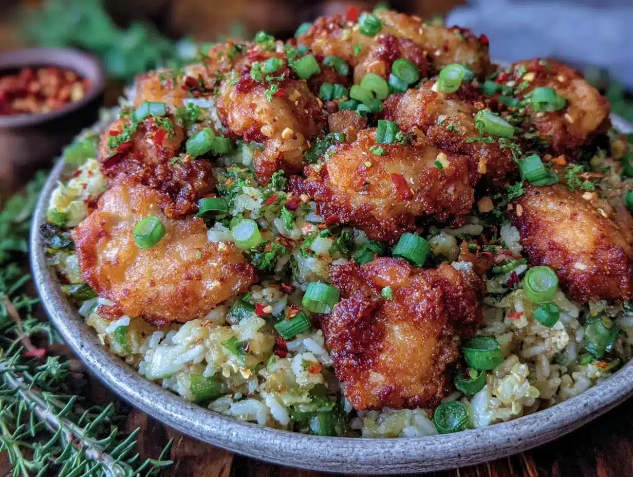 crispy high protein garlic chicken fried rice preparation steps