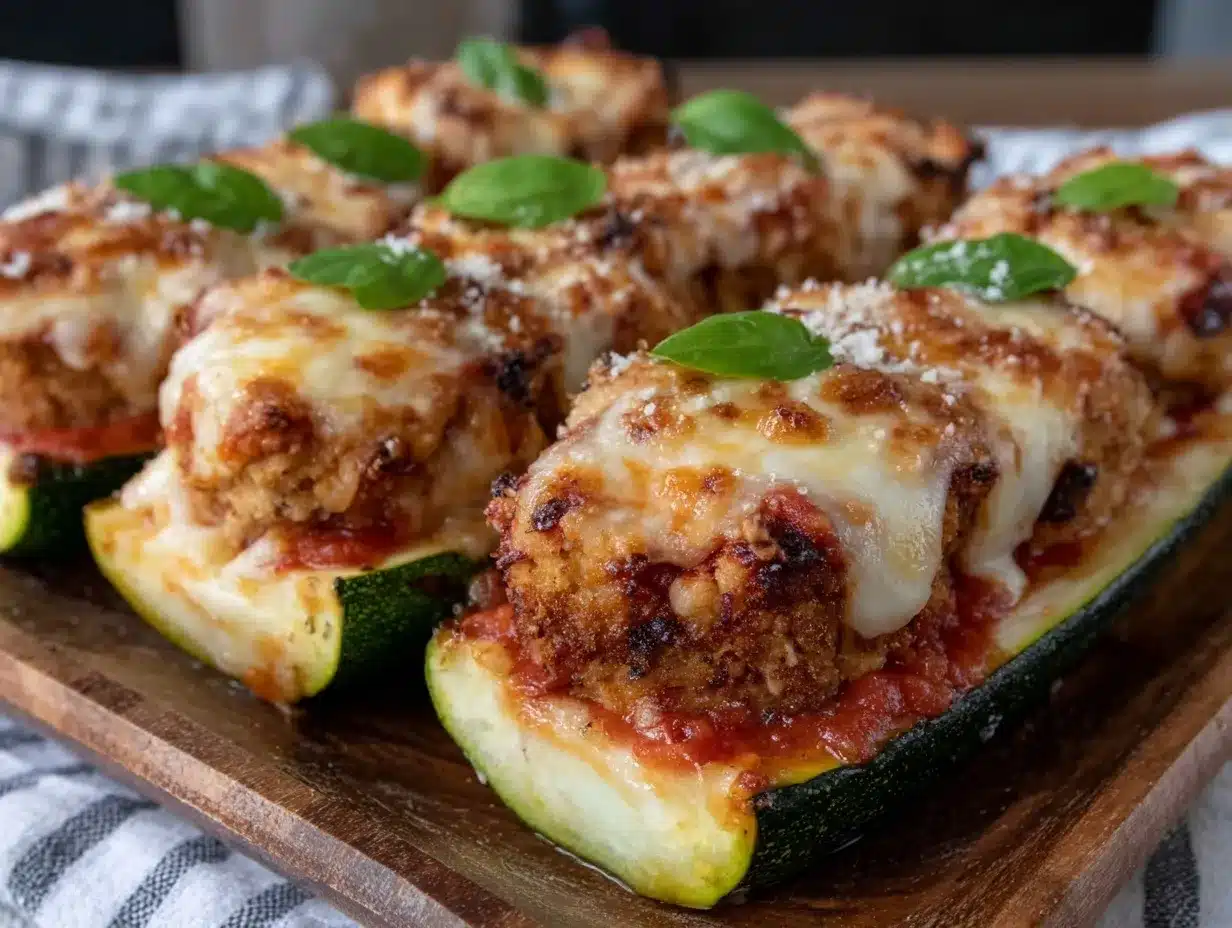 crispy keto chicken parmesan zucchini boats preparation steps