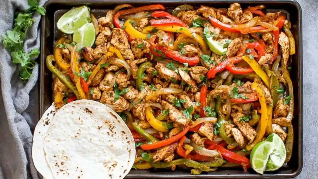 crispy sheet pan chicken fajitas - featured image