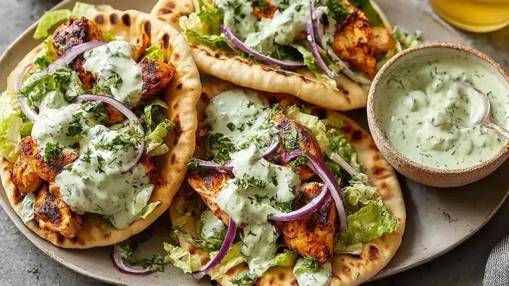 crispy sheet pan chicken pitas - featured image