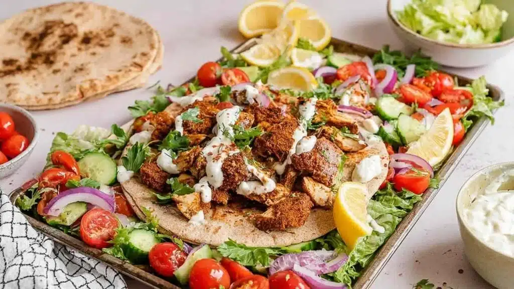 crispy sheet pan chicken shawarma preparation steps
